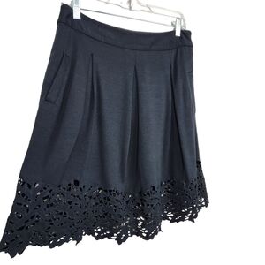 BCBGMaxAzria Black Pleated Floral Crochet Lace Hem Pockets Skirt Women's Size 6
